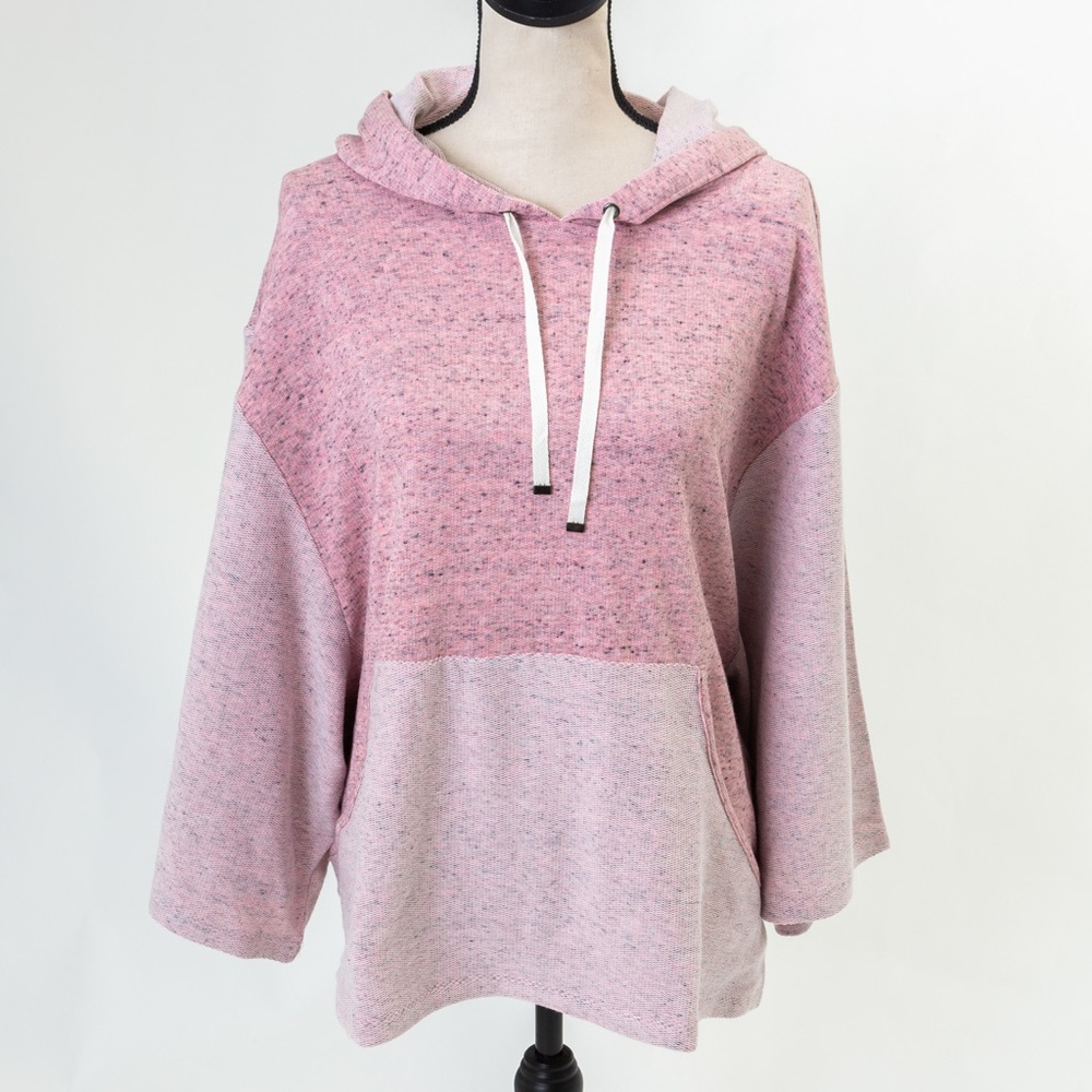 Elevated athleisure heather petal pink hooded 3/4 sleeve sweatshirt Anbody XL